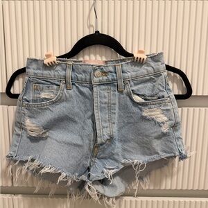 REVICE Light Blue Frayed Jean Shorts